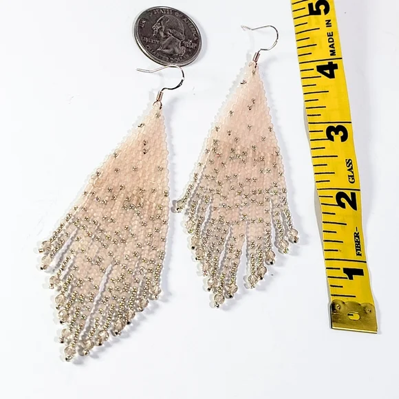 Pink Champagne Chandelier Beaded Earrings - Picture 5 of 7